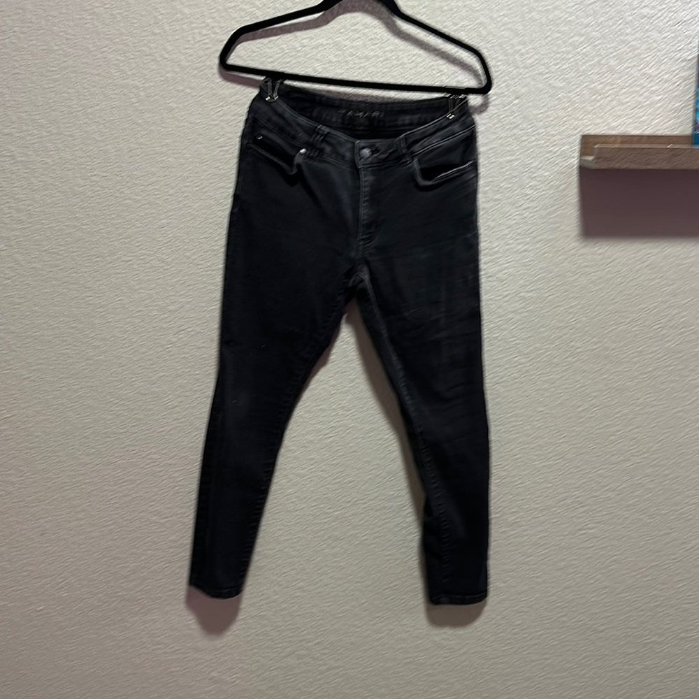 High rise, dark grey skinny jeans
